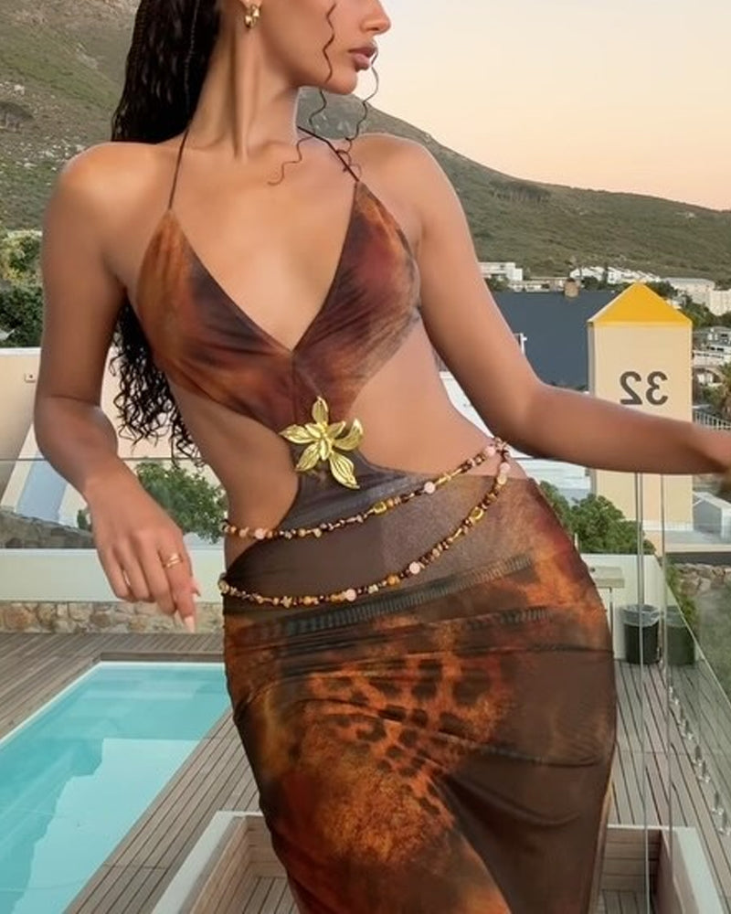 Sexy Hollow Leopard Sling Dress (Without Waist Chain)