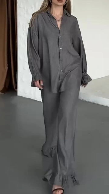 Women's Solid Shirt (Lapel Flared) & Trousers