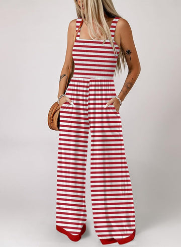 Women's Casual Square Neck Sleeveless Wide Leg Pant Jumpsuits