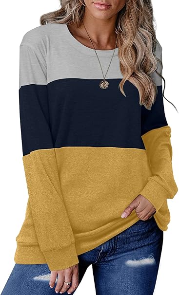 Women's Round Neck Colorblock Casual Top