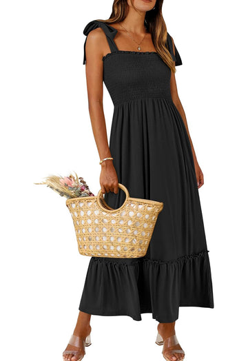 Women Summer Casual Strap Smocked Maxi Flowy Tiered A Line Dress