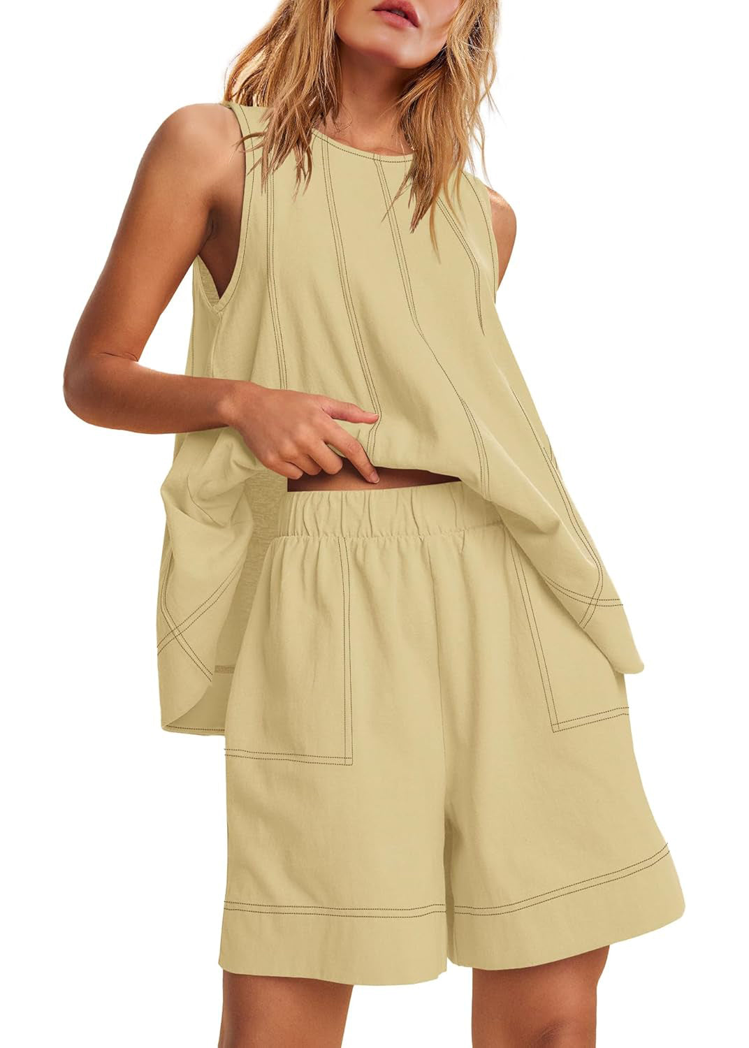 Women's Stitching Sleeveless Tank Top and Shorts Sets