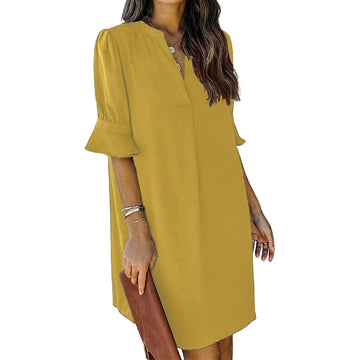 Summer Dresses for Women V Neck Ruffle Short Sleeve Casual Dress