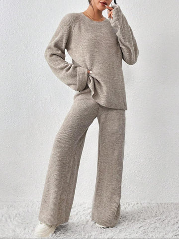 Women's Cozy Round Neck Top & Pants Sweater Set