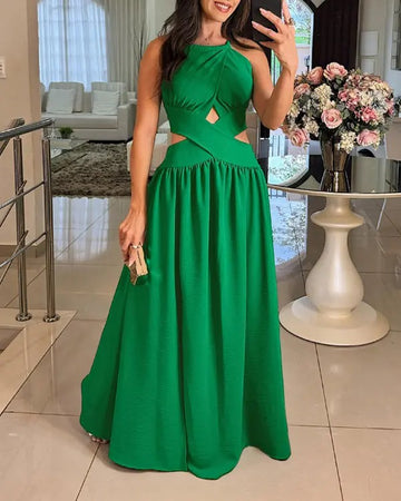Women's Halter Cut-out Sleeveless Tied Criss Cross Flared Dress