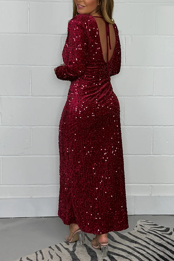Long Sleeve Sequin Velvet Dress
