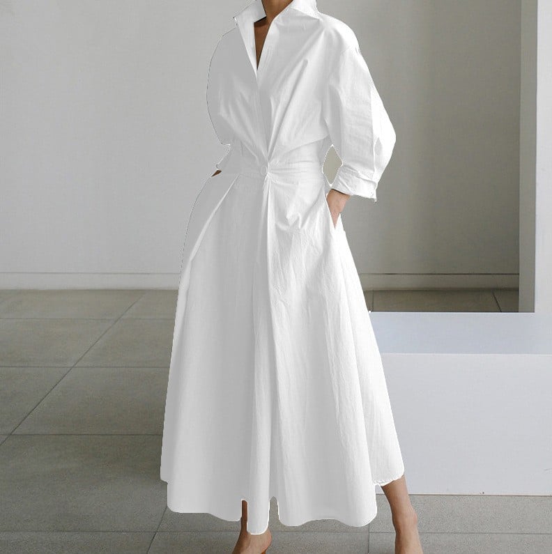 Women's Plain Lapel Shirt Wrap Dress
