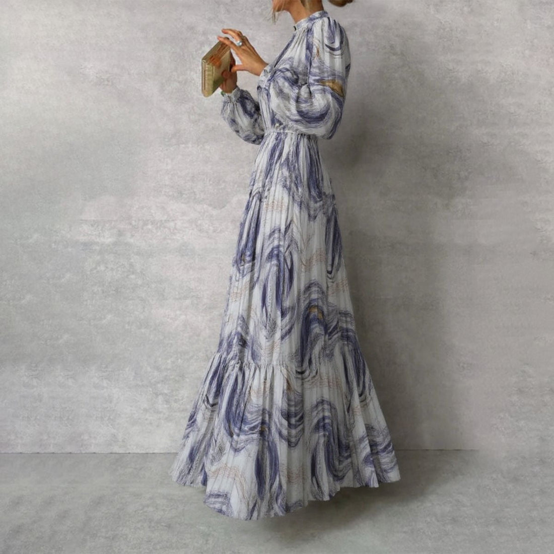 Purple Wave Printed Long Sleeves Maxi Dress