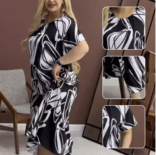 Elegant Airy Print Dress With Round Neckline