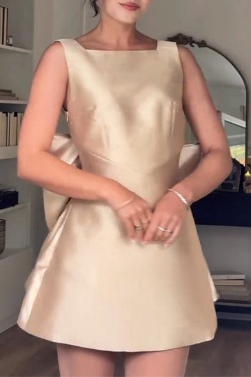Backless Bow Decor Square Neck Sleeveless Dresses