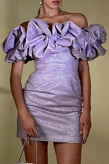 Ruched Sequined Off Shoulder Wrapped Skirt Dresses