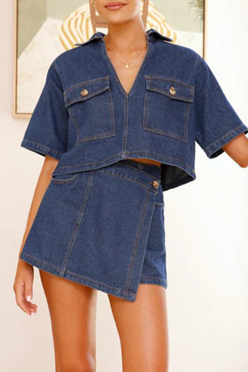 Irregular V Neck Short Sleeve Two Pieces