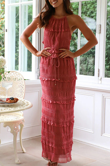 Lace Up Halter Sleeveless Two Pieces