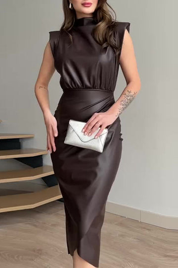 Ruched Half A Turtleneck Wrapped Skirt Dresses