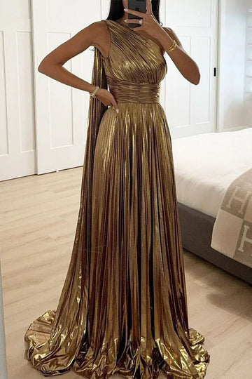 Ruched Sloping Shoulder Evening Dresses