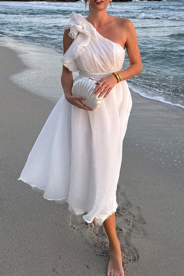 Sexy Ruffle Ruched Sloping Shoulder Sleeveless Dresses