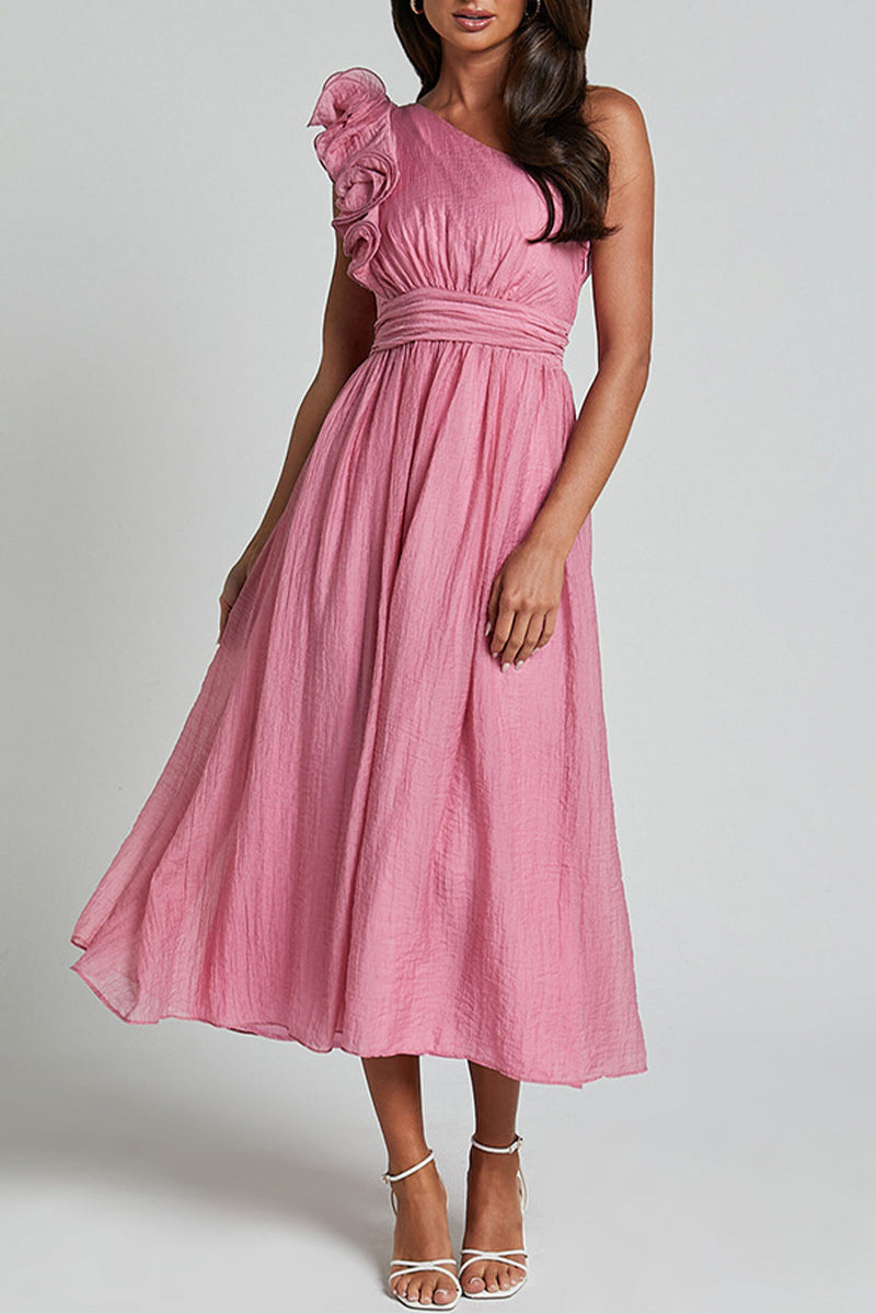 Sexy Ruffle Ruched Sloping Shoulder Sleeveless Dresses