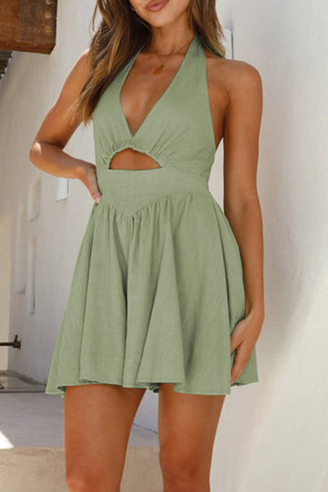 Casual Hollow Out Halter Sleeveless Dresses