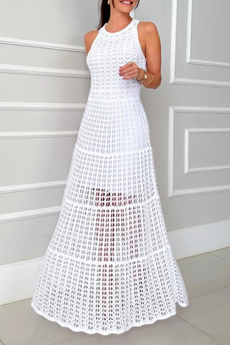 Sexy Hollow Out O Neck Sleeveless Dresses