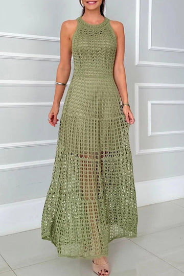 Sexy Hollow Out O Neck Sleeveless Dresses