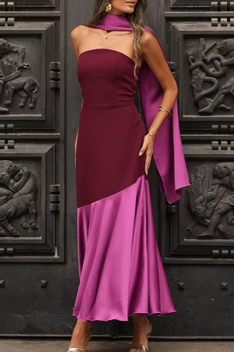 Sexy Patchwork Contrast Strapless Sleeveless Dresses