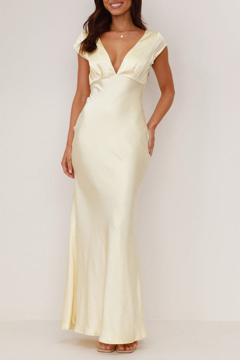 Sexy Backless V Neck Long Dresses