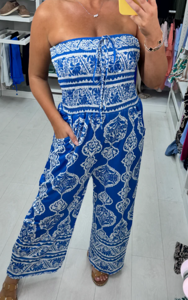 Mosaic Print Elasticated Bust Jumpsuit