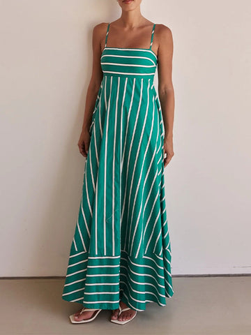 Stylish Green Striped Halter Dress