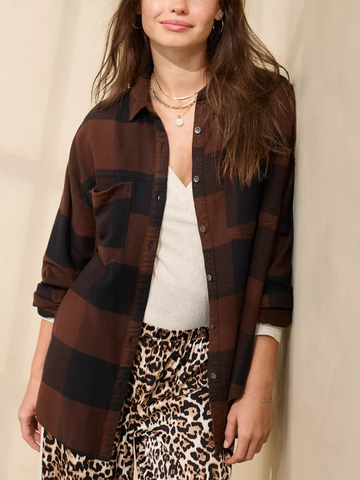 Women's Loose Flannel Casual Double Pocket Shirt