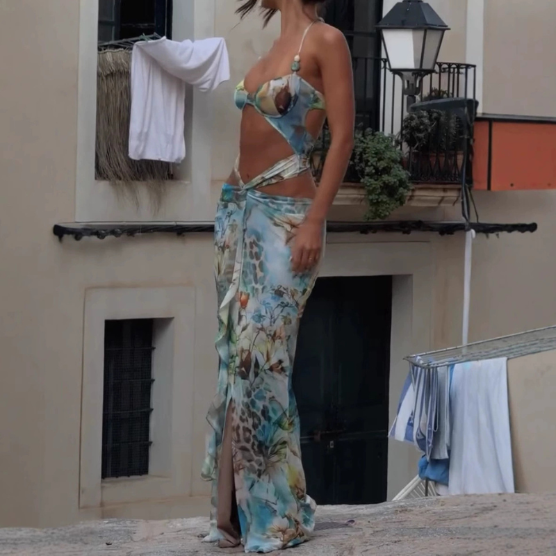 Sexy Holiday Print Ruffle Dress