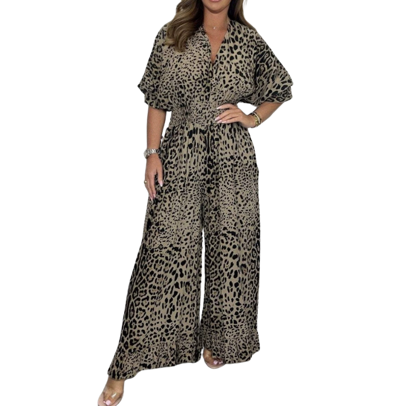 Leopard Print Casual Loose Jumpsuit