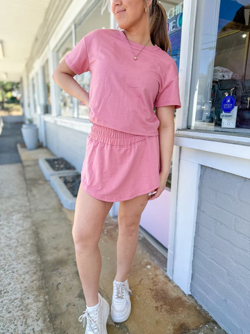 Women's Casual Solid Color T-Shirt and Skort 2Pcs Set