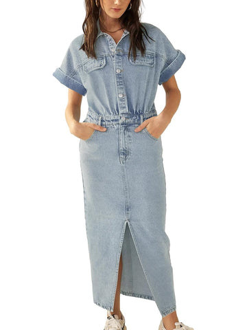 Womens Denim Maxi Casual Dress