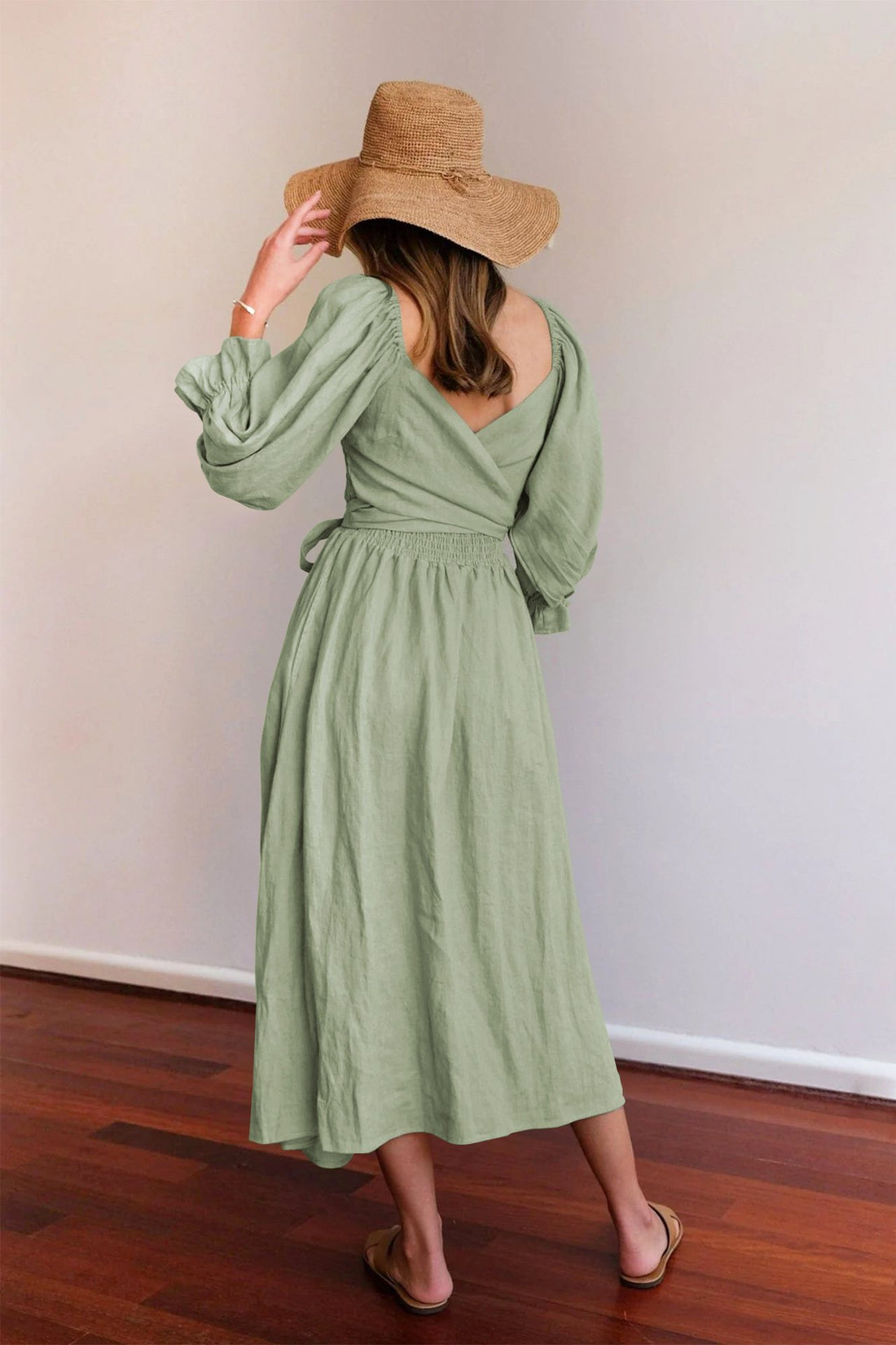 French Ruffled Lantern Sleeves Multi-Wear Dress