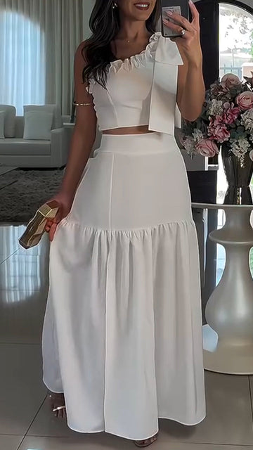 Women's One Shoulder Top + Fishtail Skirt Holiday Set