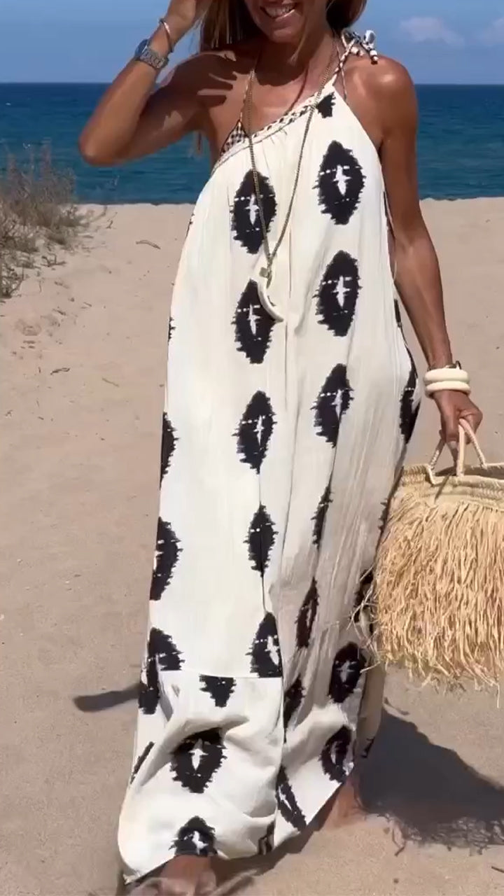 One Shoulder Strap Printed Casual Commuter Dress