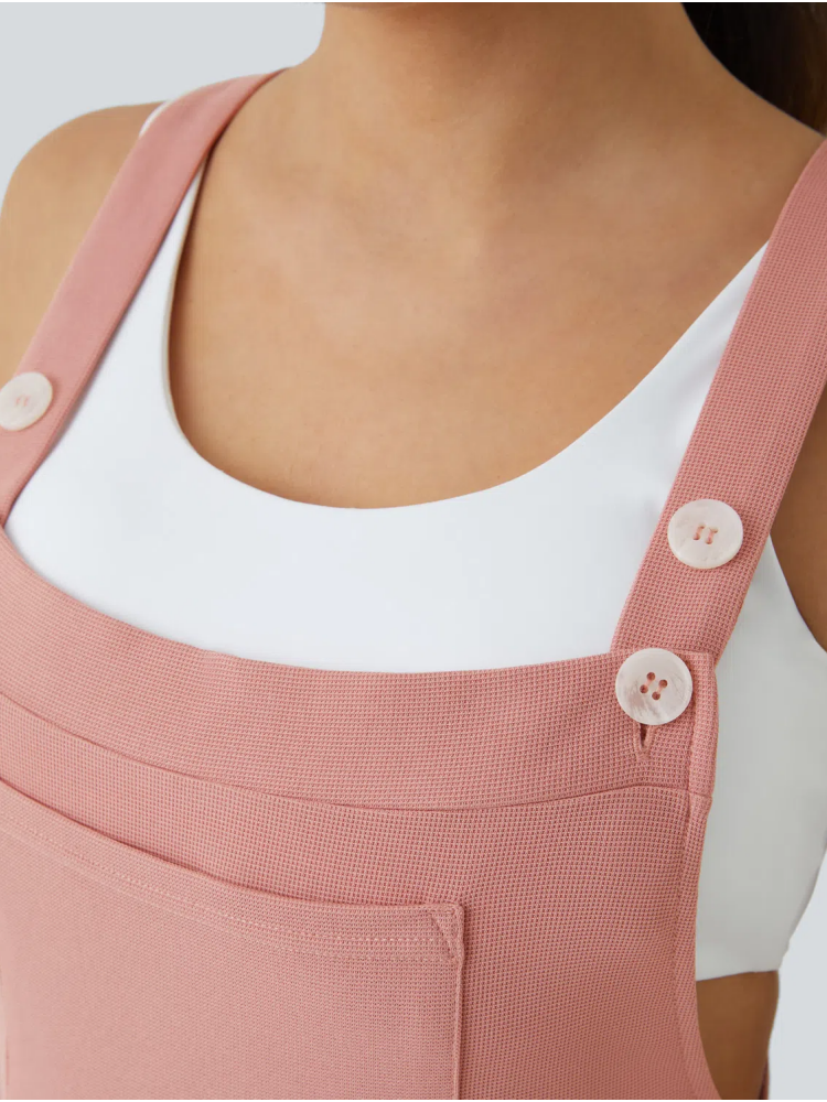 Adjustable Strap Button Multiple Pockets Plicated Waffle Casual Jogger Overalls