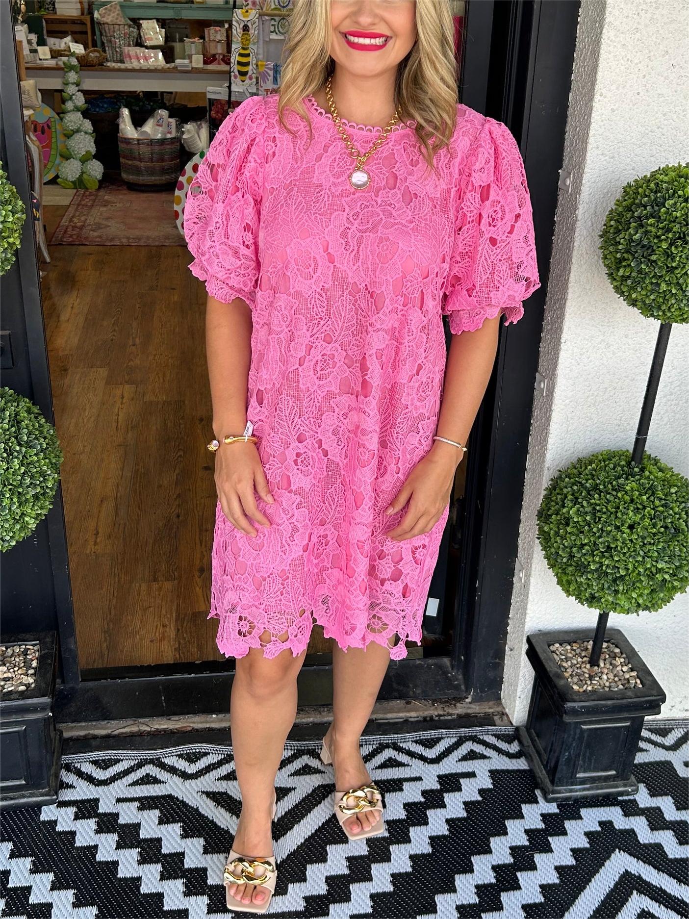 2024 Women's Floral Lace Puff Sleeve Dress