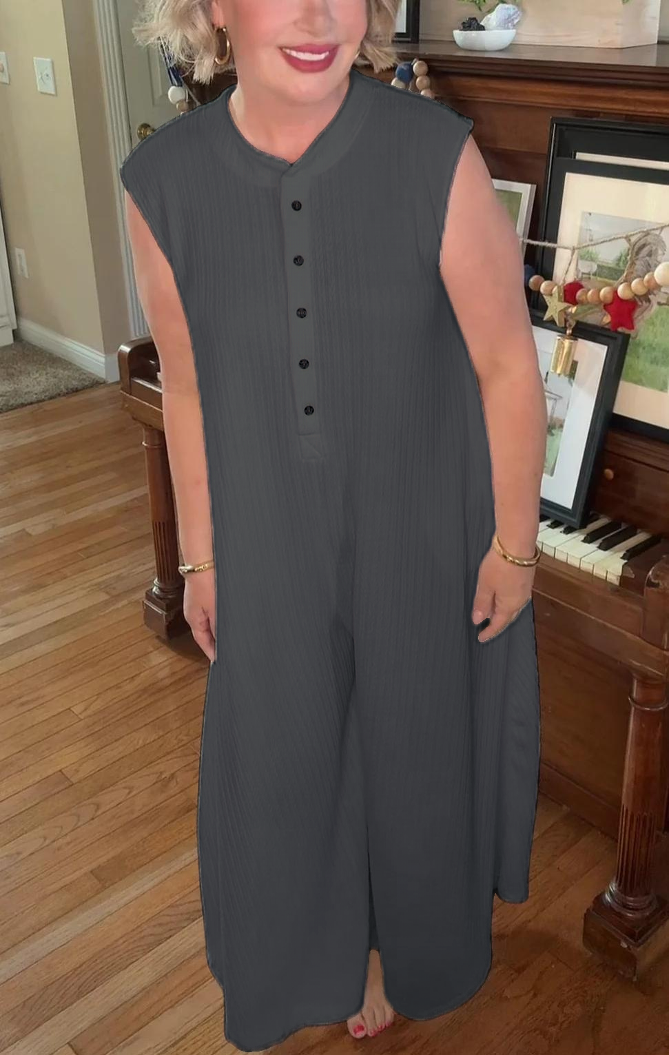 Women's Sleeveless Ribbed Wide Leg Jumpsuit