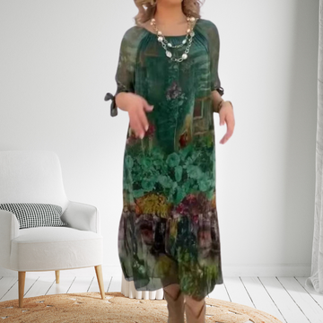 Floral Printed Flowy Dress with Pleated Hem