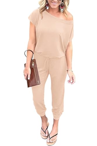 Women's Off Shoulder Elastic Waist Stretchy Long Romper Jumpsuit