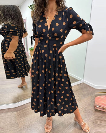 Polka Dot Dress With A Deep V-neck