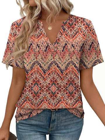 Womens Short Sleeve V Neck Casual Loose Fit T-shirts
