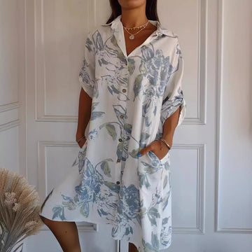 Simple Printed Cotton and Linen Dress