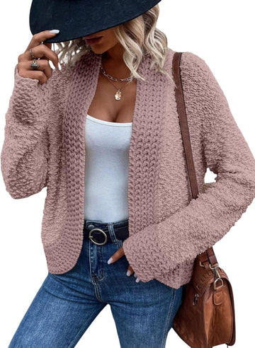 Women's 2025 Fashion Casual Open Front Long Sleeve Chunky Knit Cardigans Sweaters