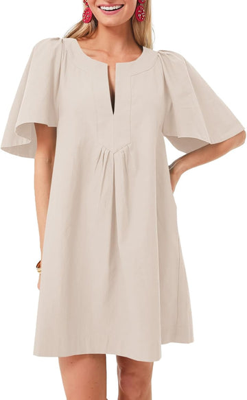 Womens Flutter Short Sleeve Mini Dress Casual V Neck Loose Flowy Summer Dresses