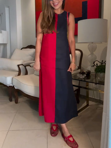 Red and Black Color Block Sleeveless Dress