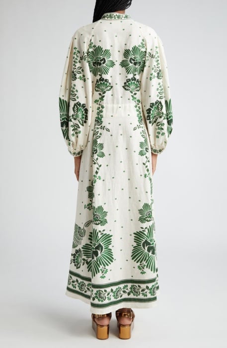 Loose Single Breasted V-Neck Lantern Sleeve Dress