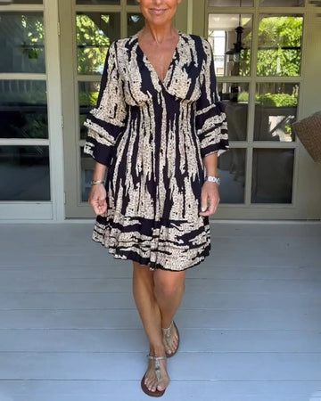 V Neck Dress With Three Quarter Sleeves