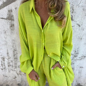 Women's Casual Long Sleeve Shirt & Shorts (2-Piece Set)